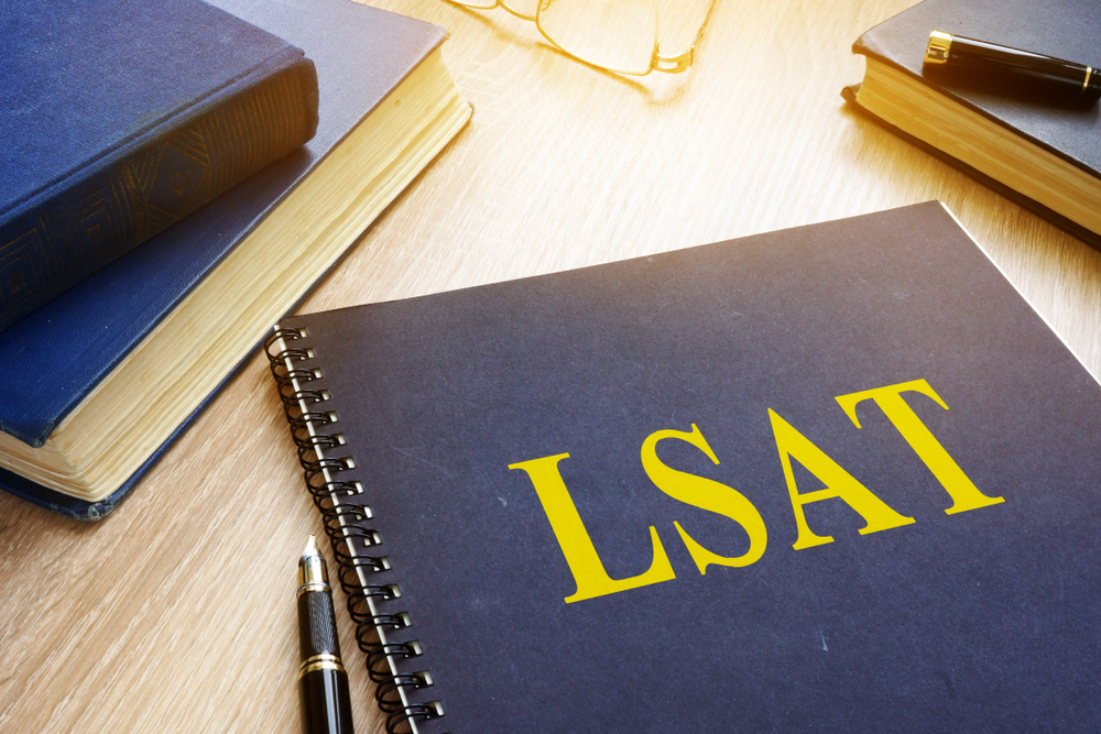 LSAT study guide on a table