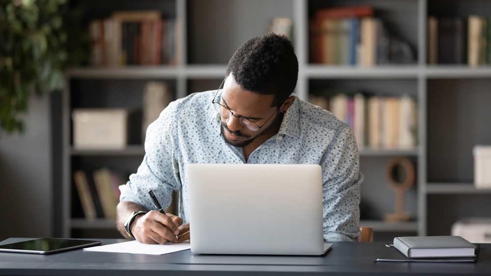 concentrated student writing